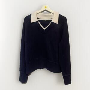Marled Women's V-Neck Knit Sweater Collared Navy